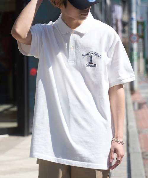 AIRWALK(エアウォーク)の「【AIRWALK】OVER SIZE ”Born to skate” short sleeve POLO shirts(ポロシャツ・メンズ・グリーン/ブラック/ホワイト/ネイビー・XL/L/M/S)」の2枚目の写真