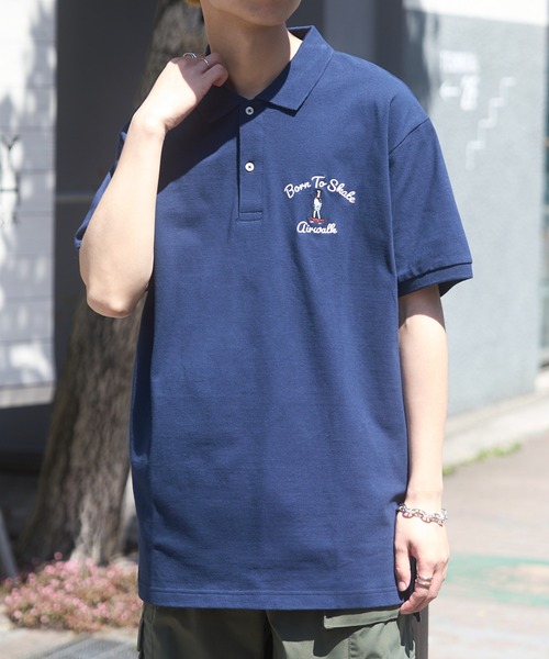 AIRWALK(エアウォーク)の「【AIRWALK】OVER SIZE ”Born to skate” short sleeve POLO shirts(ポロシャツ・メンズ・グリーン/ブラック/ホワイト/ネイビー・XL/L/M/S)」の5枚目の写真