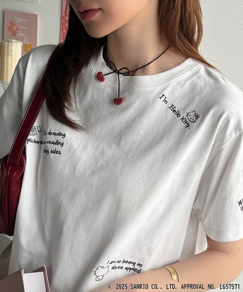 sanrio（サンリオ）の「【Sanrio characters/サンリオキャラクターズ】綿100％!かわいい魅力サンリオキャラクターズ刺繍半袖Tシャツ（Tシャツ/カットソー・レディース・オートミール/チャコール/ホワイト・X-LARGE/SMALL/MEDIUM/LARGE）」の4枚目の写真