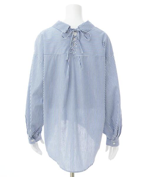 【美品】 N゜21 ビジュー装飾 ストライプ シャツ バックレース イタリア製 美品】 N゜21 ビジュー装飾 ストライプ シャツ バックレース