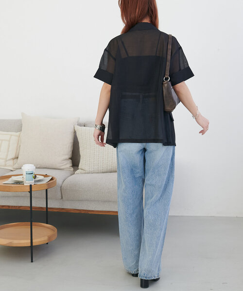 DISCOAT(ディスコート)の「【新色追加!/WEB限定】半袖シアーテーラードジャケット(テーラードジャケット・レディース・ブラック/ライトベージュ/グレイッシュベージュ・FREE)」の4枚目の写真