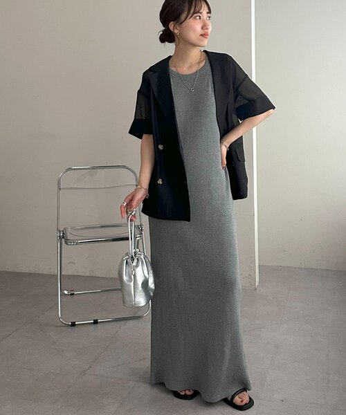 DISCOAT(ディスコート)の「【新色追加!/WEB限定】半袖シアーテーラードジャケット(テーラードジャケット・レディース・ブラック/ライトベージュ/グレイッシュベージュ・FREE)」の7枚目の写真