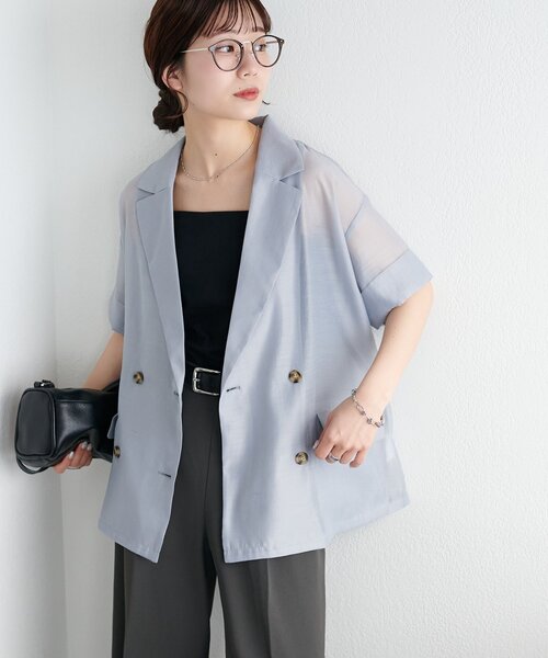 DISCOAT(ディスコート)の「【新色追加!/WEB限定】半袖シアーテーラードジャケット(テーラードジャケット・レディース・ブラック/ライトベージュ/グレイッシュベージュ・FREE)」の11枚目の写真