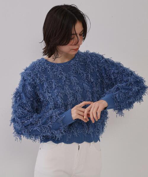 OPAQUE.CLIP（オペークドットクリップ）の「フリンジスパンコールニット【洗える】（ニット/セーター・レディース・ライトグレー/ピンク/ブルー系その他・00）」の2枚目の写真