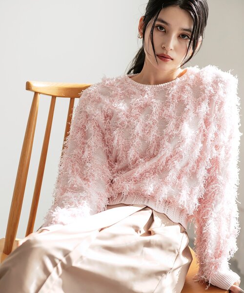 OPAQUE.CLIP（オペークドットクリップ）の「フリンジスパンコールニット【洗える】（ニット/セーター・レディース・ライトグレー/ピンク/ブルー系その他・00）」の5枚目の写真