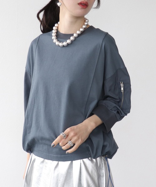 Three Four Time（ｽﾘｰﾌｫｰﾀｲﾑ）の「MA-1ポケットドロストプルオーバー（Tシャツ/カットソー・レディース・オフホワイト/ブルーグレー/ライトカーキ・FREE）」の2枚目の写真