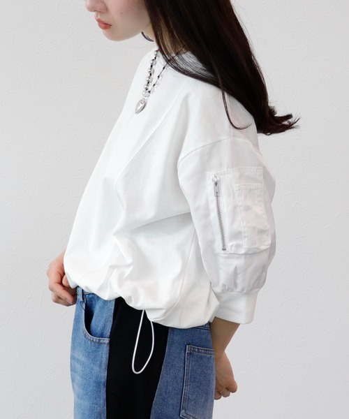 Three Four Time（ｽﾘｰﾌｫｰﾀｲﾑ）の「MA-1ポケットドロストプルオーバー（Tシャツ/カットソー・レディース・オフホワイト/ブルーグレー/ライトカーキ・FREE）」の16枚目の写真