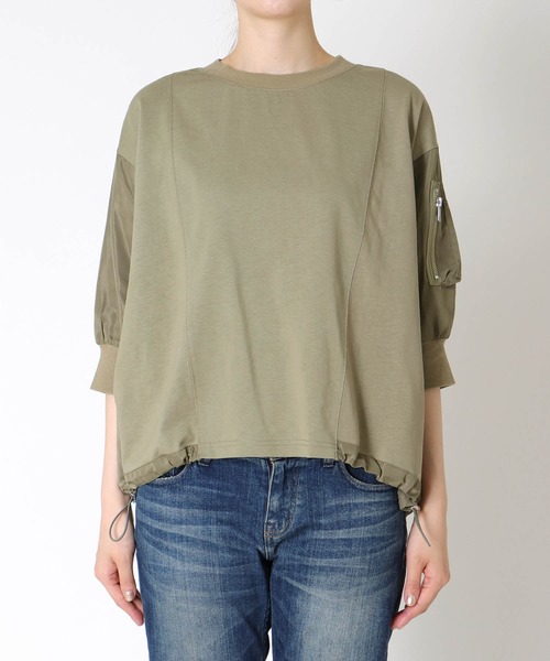 Three Four Time（ｽﾘｰﾌｫｰﾀｲﾑ）の「MA-1ポケットドロストプルオーバー（Tシャツ/カットソー・レディース・オフホワイト/ブルーグレー/ライトカーキ・FREE）」の5枚目の写真