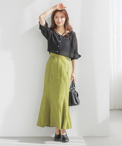 mysty woman(ミスティウーマン)の「ラッセルレースカーディガン×キャミツイン 320399(カーディガン/ボレロ・レディース・ブラック/オフホワイト/ライトグリーン/グレイッシュブルー・FREE)」の9枚目の写真