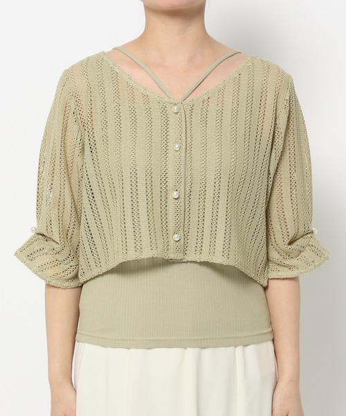 mysty woman(ミスティウーマン)の「ラッセルレースカーディガン×キャミツイン 320399(カーディガン/ボレロ・レディース・ブラック/オフホワイト/ライトグリーン/グレイッシュブルー・FREE)」の11枚目の写真