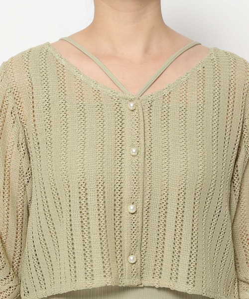 mysty woman(ミスティウーマン)の「ラッセルレースカーディガン×キャミツイン 320399(カーディガン/ボレロ・レディース・ブラック/オフホワイト/ライトグリーン/グレイッシュブルー・FREE)」の15枚目の写真