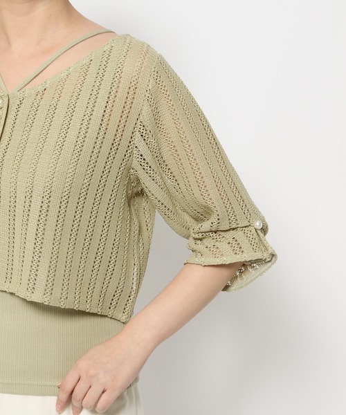 mysty woman(ミスティウーマン)の「ラッセルレースカーディガン×キャミツイン 320399(カーディガン/ボレロ・レディース・ブラック/オフホワイト/ライトグリーン/グレイッシュブルー・FREE)」の16枚目の写真