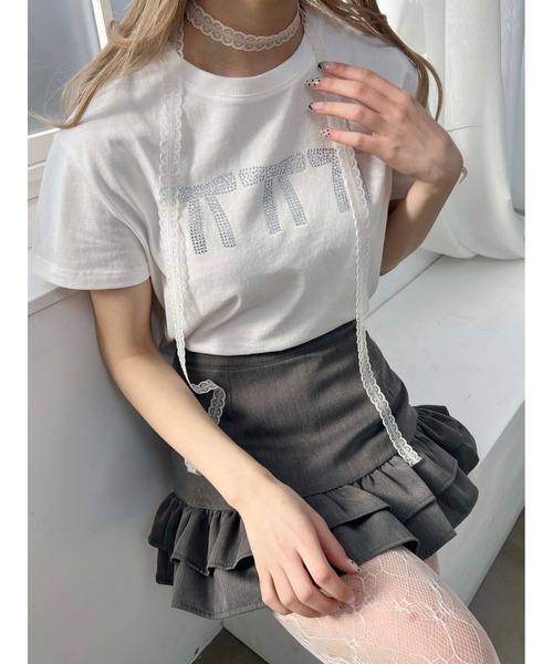 PHILLY（フィリー）の「【PHILLY】ビジューリボンTシャツ（Tシャツ/カットソー・レディース・ブラック/グレー/ホワイト・FREE）」の5枚目の写真