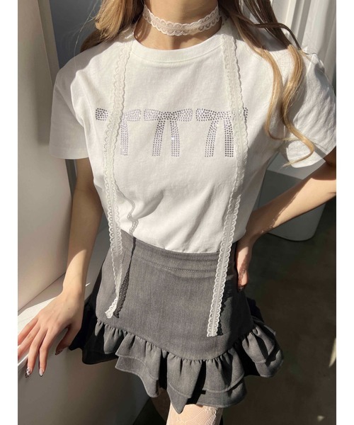 PHILLY（フィリー）の「【PHILLY】ビジューリボンTシャツ（Tシャツ/カットソー・レディース・ブラック/グレー/ホワイト・FREE）」の4枚目の写真