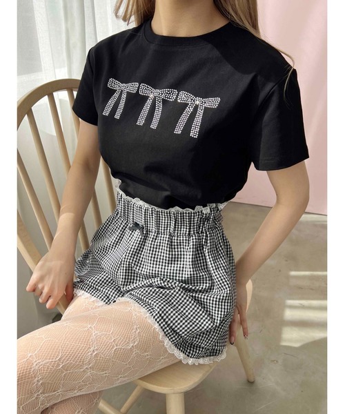 PHILLY（フィリー）の「【PHILLY】ビジューリボンTシャツ（Tシャツ/カットソー・レディース・ブラック/グレー/ホワイト・FREE）」の8枚目の写真