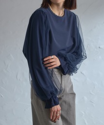 each | 袖口プリーツチュールスリーブとろみブラウス(シャツ/ブラウス)