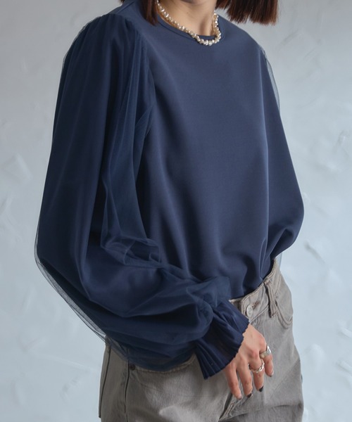 each（イーチ）の「袖口プリーツチュールスリーブとろみブラウス（シャツ/ブラウス・レディース・グレー/ブラック/ネイビー・FREE）」の22枚目の写真