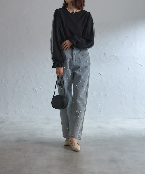 each（イーチ）の「袖口プリーツチュールスリーブとろみブラウス（シャツ/ブラウス・レディース・グレー/ブラック/ネイビー・FREE）」の17枚目の写真