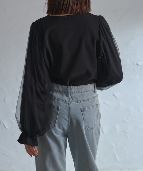 each（イーチ）の「袖口プリーツチュールスリーブとろみブラウス（シャツ/ブラウス・レディース・グレー/ブラック/ネイビー・FREE）」の15枚目の写真