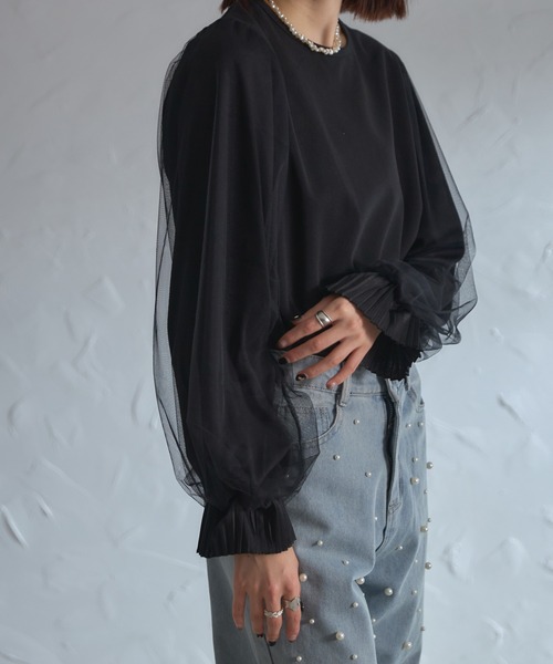 each（イーチ）の「袖口プリーツチュールスリーブとろみブラウス（シャツ/ブラウス・レディース・グレー/ブラック/ネイビー・FREE）」の14枚目の写真