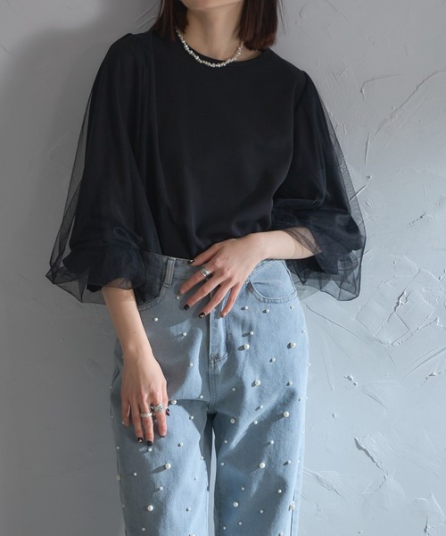 each（イーチ）の「袖口プリーツチュールスリーブとろみブラウス（シャツ/ブラウス・レディース・グレー/ブラック/ネイビー・FREE）」の20枚目の写真