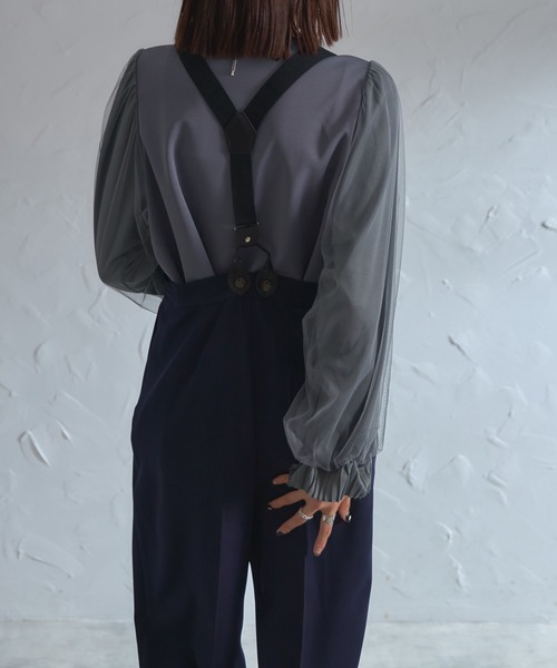 each（イーチ）の「袖口プリーツチュールスリーブとろみブラウス（シャツ/ブラウス・レディース・グレー/ブラック/ネイビー・FREE）」の8枚目の写真