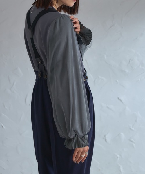 each（イーチ）の「袖口プリーツチュールスリーブとろみブラウス（シャツ/ブラウス・レディース・グレー/ブラック/ネイビー・FREE）」の7枚目の写真