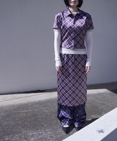 G.V.G.V.（ジーヴィージーヴィー）の「PLAID SATIN PICOT SKIRT（スカート・レディース・バーガンディー/ネイビー・36）」の17枚目の写真