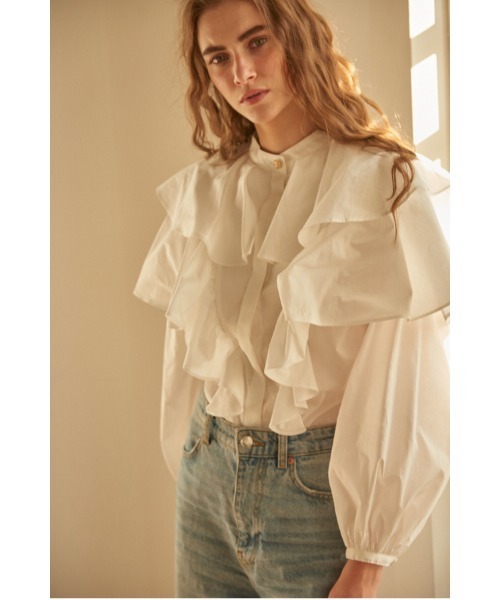 ブラウス シャツ Martine Cotton-poplin Blouse ラッフルケープBL レディース セール】Martine Cotton-poplin Blouse ラッフルケープBL