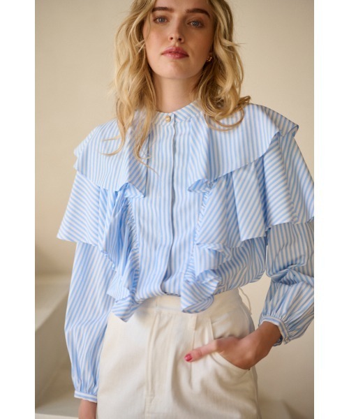 estella.k エステラケー ブラウス Martine Cotton-poplin Blouse ラッフルケープBL（シャツ