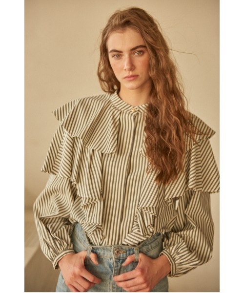 estella.k エステラケー ブラウス Martine Cotton-poplin Blouse ラッフルケープBL（シャツ