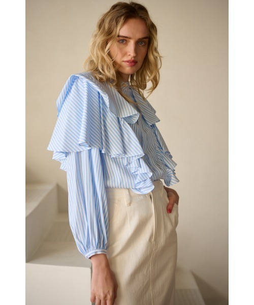 Estella.K(エステラケー)の「Martine Cotton-poplin Blouse ラッフルケープBL(シャツ/ブラウス・レディース・ホワイト/ホワイト系2/ホワイト系1・FREE)」の8枚目の写真