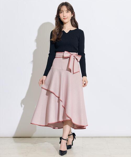 セール】リボンベルトアシメフレアパイピングスカート（スカート