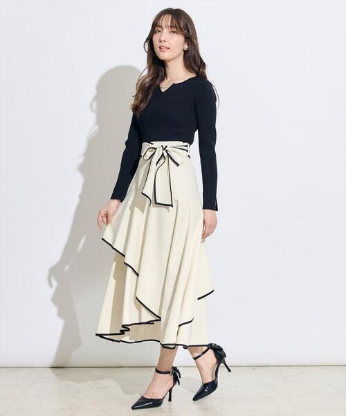 SWINGLE（スウィングル）の「リボンベルトアシメフレアパイピングスカート（スカート・レディース・ライトベージュ/レッド系その他5/ブラック系その他5・MEDIUM/SMALL）」の7枚目の写真
