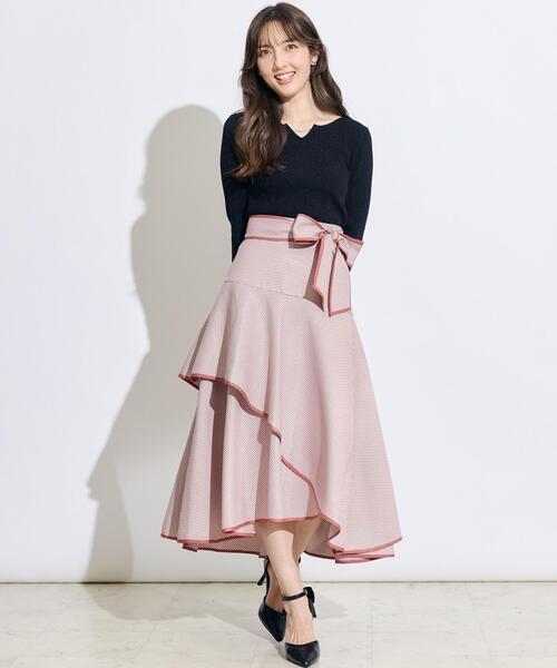 SWINGLE（スウィングル）の「リボンベルトアシメフレアパイピングスカート（スカート・レディース・ライトベージュ/レッド系その他5/ブラック系その他5・MEDIUM/SMALL）」の6枚目の写真