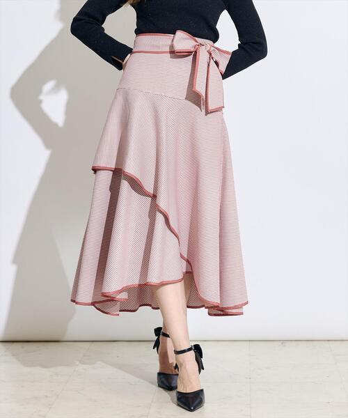 SWINGLE（スウィングル）の「リボンベルトアシメフレアパイピングスカート（スカート・レディース・ライトベージュ/レッド系その他5/ブラック系その他5・MEDIUM/SMALL）」の4枚目の写真