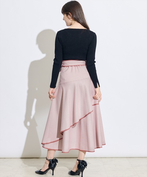 WILLSELECTION 千鳥柄　ピンクフレアスカート　秋冬物　リボンベルト WILLSELECTION 千鳥柄 ピンクフレアスカート 秋冬物 リボン