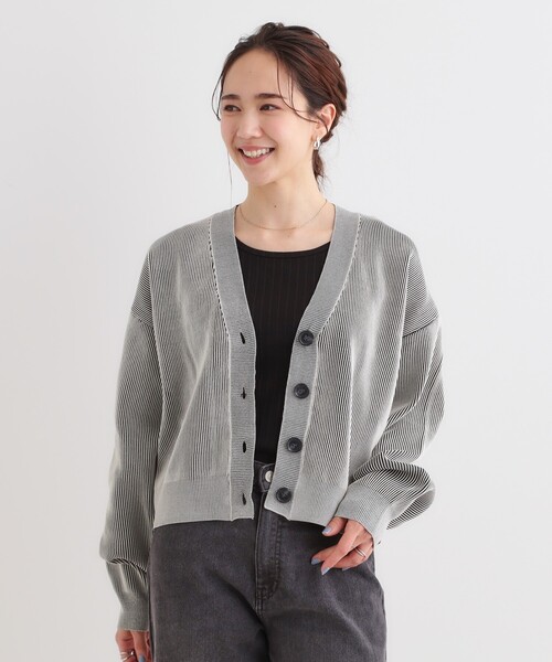 Cutie Blonde(キューティーブロンド)の「【着丈が選べる】スポンディッシュ配色畦カーディガン(カーディガン/ボレロ・レディース・ブラック系4/ブルー系4/ベージュ系4・02/03)」の4枚目の写真