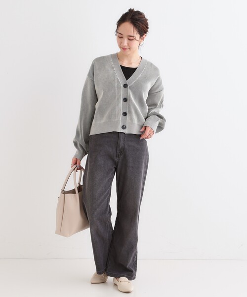 Cutie Blonde(キューティーブロンド)の「【着丈が選べる】スポンディッシュ配色畦カーディガン(カーディガン/ボレロ・レディース・ブラック系4/ブルー系4/ベージュ系4・02/03)」の6枚目の写真