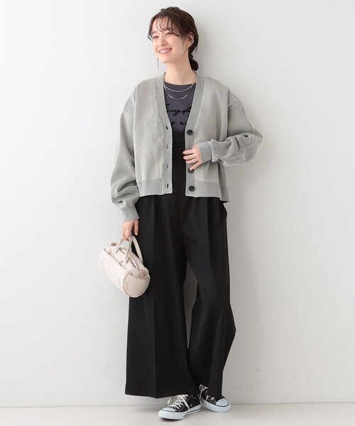 Cutie Blonde(キューティーブロンド)の「【着丈が選べる】スポンディッシュ配色畦カーディガン(カーディガン/ボレロ・レディース・ブラック系4/ブルー系4/ベージュ系4・02/03)」の10枚目の写真