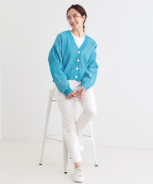 Cutie Blonde(キューティーブロンド)の「【着丈が選べる】スポンディッシュ配色畦カーディガン(カーディガン/ボレロ・レディース・ブラック系4/ブルー系4/ベージュ系4・02/03)」の14枚目の写真