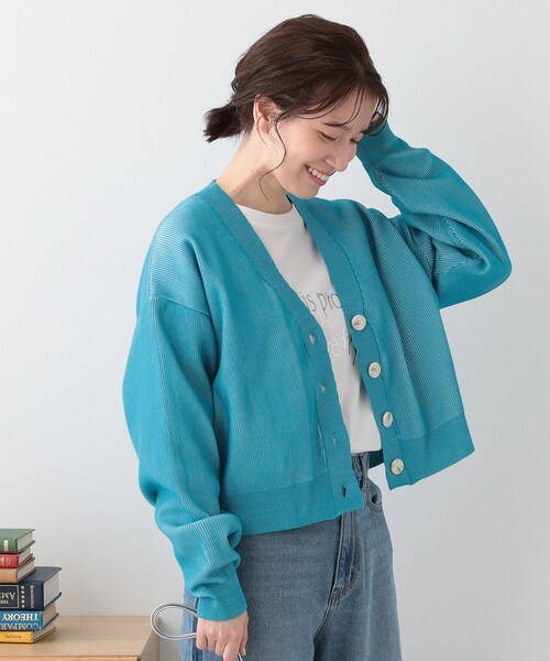 Cutie Blonde(キューティーブロンド)の「【着丈が選べる】スポンディッシュ配色畦カーディガン(カーディガン/ボレロ・レディース・ブラック系4/ブルー系4/ベージュ系4・02/03)」の17枚目の写真