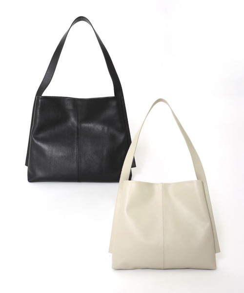 Three Four Time（ｽﾘｰﾌｫｰﾀｲﾑ）の「牛革シンプルショルダー（ショルダーバッグ・レディース・グレー/ブラック・FREE）」の6枚目の写真