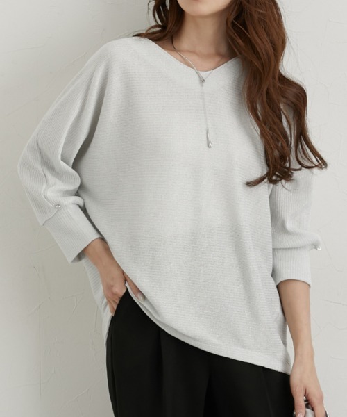 nissen(ニッセン)の「袖ボタン付ラメプルオーバー(Tシャツ/カットソー・レディース・グレー/サックスブルー/アイボリー・M/L/LL)」の11枚目の写真