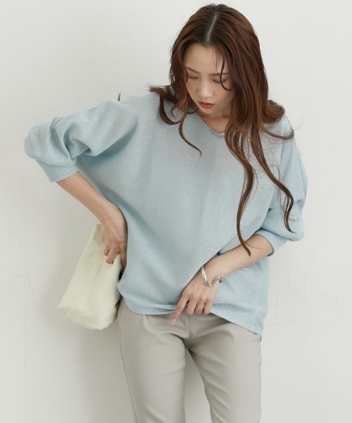 nissen(ニッセン)の「袖ボタン付ラメプルオーバー(Tシャツ/カットソー・レディース・グレー/サックスブルー/アイボリー・M/L/LL)」の17枚目の写真