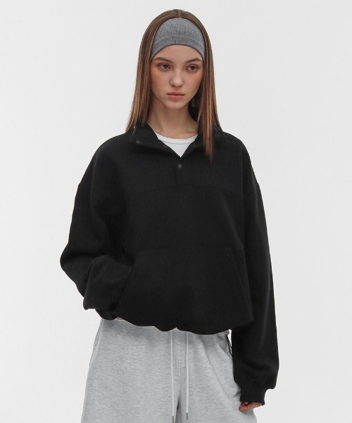 BLACKUP（ブラックアップ）の「[B-BASIC] ヘビーコットンアノラックマンツーマン（スウェット・レディース・ブラック/ホワイト系/グレー・FREE）」の2枚目の写真
