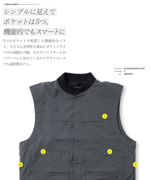 jiggys shop(ジギーズショップ)の「撥水 ファンクショナルポケット スナップボタン ベスト(ベスト・メンズ・グレー/ブラック・X-LARGE/LARGE/MEDIUM)」の16枚目の写真