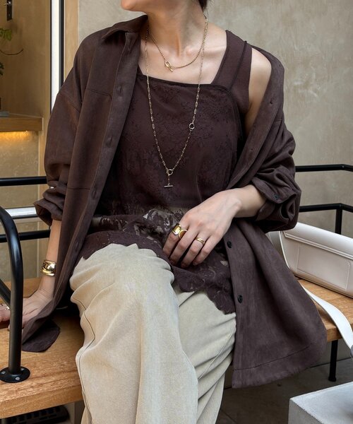 DouDou(ドゥドゥ)の「【新色追加】スカラレースキャミ(シャツ/ブラウス・レディース・ブラック/ホワイト/カーキ/ブラウン/ネイビー・FREE)」の12枚目の写真