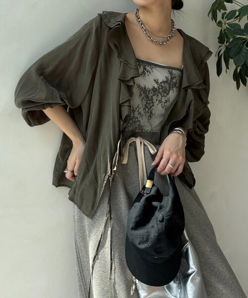 DouDou(ドゥドゥ)の「スカラレースキャミ(シャツ/ブラウス・レディース・ブラック/ホワイト/カーキ/ブラウン/ネイビー/グレー・FREE)」の22枚目の写真