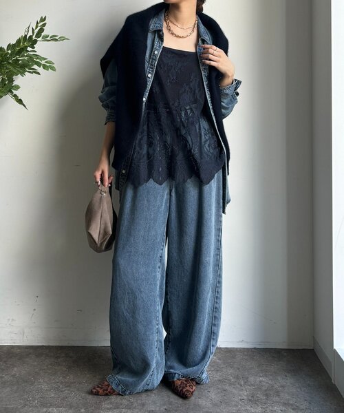 DouDou(ドゥドゥ)の「スカラレースキャミ(シャツ/ブラウス・レディース・ブラック/ホワイト/カーキ/ブラウン/ネイビー/グレー・FREE)」の9枚目の写真